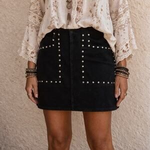 BDG Black Denim Studded Mini Skirt Small